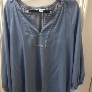 Tommy Bahama Blue V-Neck Tunic with Contrast Topstitching